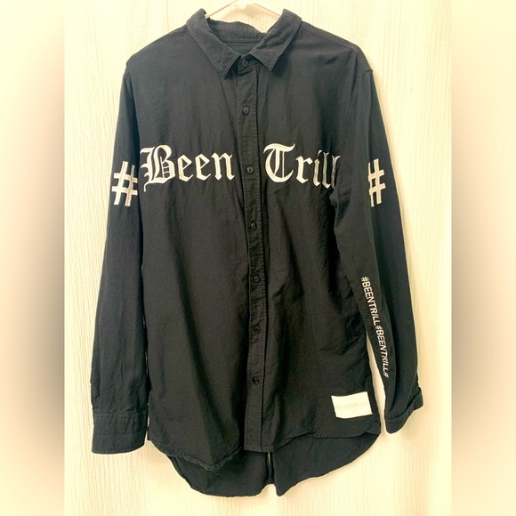 BEEN TRILL Shirt Mens L Black Brushed Cotton Button Up #BEENTRILL# - Picture 1 of 15